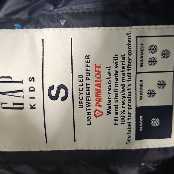 NEW GAP Kids Dark Blue Hooded Puffer with Multicolor Hearts - Picture 2 of 7